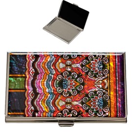 February Mountain Mother of Pearl Business Card Case - Korea Traditional Gifts, Slim Metal Holder for Business & Credit Cards, Pocket-Sized Purse Wallet (Dancheong)