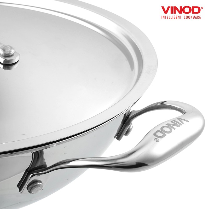 Vinod Platinum Triply Stainless Steel Kadai | Suitable For Indian