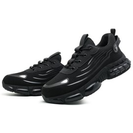 Steel Toe Shoes for Men Women,Work Shoes with Air Cushion,Prestivos Shoes Safety Shoes,Lightweight Steel Toe Sneakers for Men Black