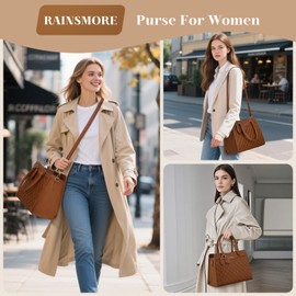 RAINSMORE Purses for Women Top-Handle Leather Handbag Waterproof Small Purses for Women Crossbody Anti Theft Tote Purse Brown