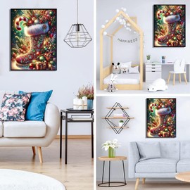 Zythron Christmas Diamond Art Kits for Adults,Winter Christmas Boots Candy Diamond Painting Kits for Beginners 5D Diamond Art,DIY Full Drill Round Gem Art Paintings for Home Wall Decor 12"x 16"