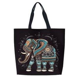 Famame Mandala Tribe Elephant Canvas Tote Bag - Large Women's Casual Shoulder Handbag - Reusable Multipurpose Shopping Grocery Bag for Outdoors