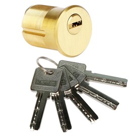 Jeriup Mortise Lock Cylinder,1-1/4"(Overall Length: 32mm), Satin Brass, Copper (Brass) Cylinder, Lock core, dimple Keyway, Standard Outdoor & Indoor Use, Door Replacement Cylinder Lock with 5 Keys