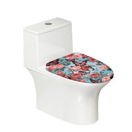 COEQINE Toilet Lid Cover Set Pink Blue Butterfly Retro Floral Pattern Bathroom Decor With Toilet Lid Cover Dortable For Home Decoration