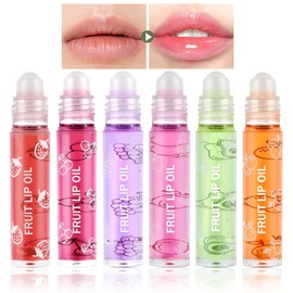 Sularpek 6 Pcs Hydrating Lip Glow Oil, Roll On Lip Gloss Set, Fruit Flavored Lip Gloss Set, Transparent Plumping Lip Gloss Natural Shiny, Lipstick Long Lasting Lip Care for Women & Girl
