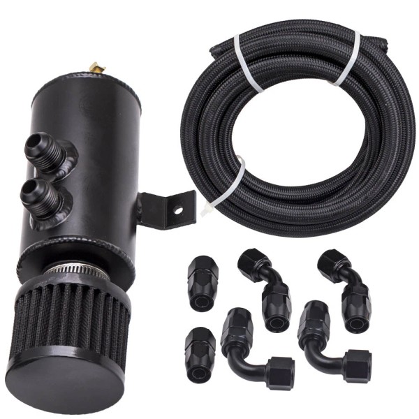 BFO Black Aluminum Baffled Motor Engine Oil Catch Can 750mL+45