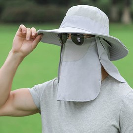 Sombrero de Pesca UPF 50+ de Secado Rápido Transpirable de Nailon de Ala Ancha, Gorra de Sol con Protección UV con Cubierta de Solapa Extraíble para el Cuello de la Cara (Gris claro)