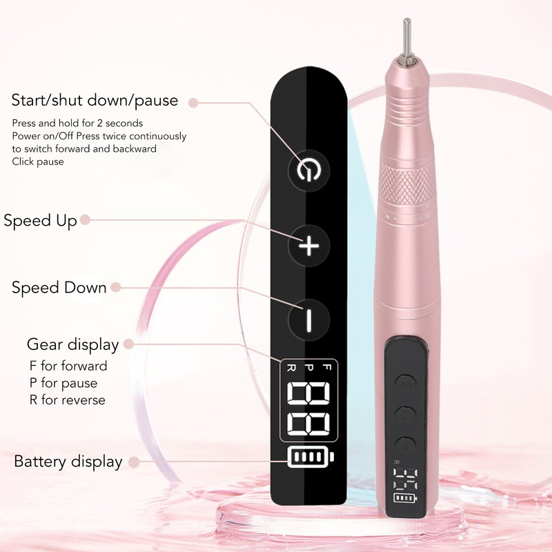 Electric Nail Grinder Nail Polisher 35000rpm Portable Rechargeable Manicures Pedicures
