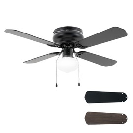 Vagizm 42 Inch Ceiling Fan Traditional: Flush Mount with LED Light - Pull Chain Control- Dual Finish Blades - Reversible for Bedroom, Office, Living Room（Matte Black）