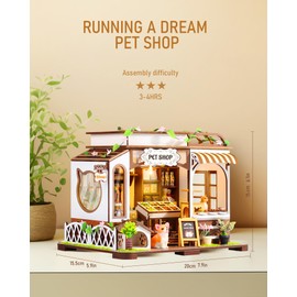 Quanquer DIY 3D Wooden Puzzle Booknook_Cute Pet Shop Dollhouse Wooden Miniature House Kit with Furniture, Pet Shop Booknooks Kits, Model Kits for People Over 14 Years, Creative Gift