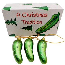 Pickle Ornament Deluxe Boxed Set Christmas Tradition Decoration Handpainted Polyresin Decor, Set of 3