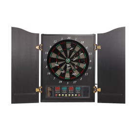 DCEHKR Electronic Dart Board Cabinet Set, Dartboard Cabinet Set, Wall-Mount Dartboard Machine with 4 LED Display, Dart Board Electronic Scoreboard with 12 Darts and 88 Dart Heads (Black)