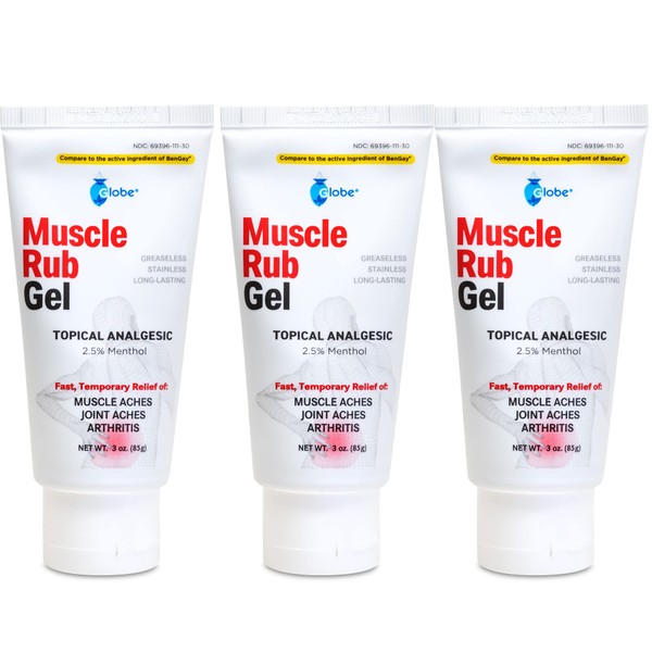 Globe (3 Pack) 9.0 oz Muscle & Joint Vanishing Gel, Non-Greasy, Pain Reliever Gel for Muscle, Back, Minor Arthritis, Same Active Ingredients as BENGAY Vanishing Scent with Cool Menthol