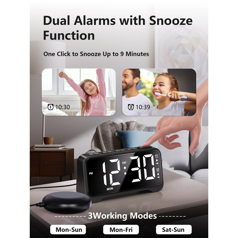 Vibrating Alarm Clock for Heavy Sleepers with Bed Shaker, Extra