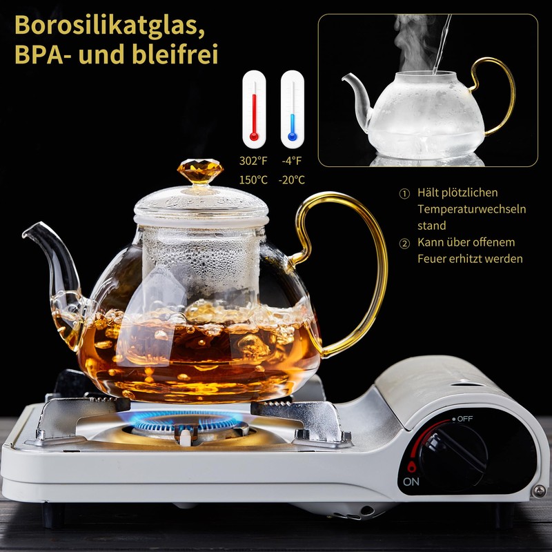 Large Capacity Glass Teapot with Removable Infuser, Stovetop Safe, Thickened