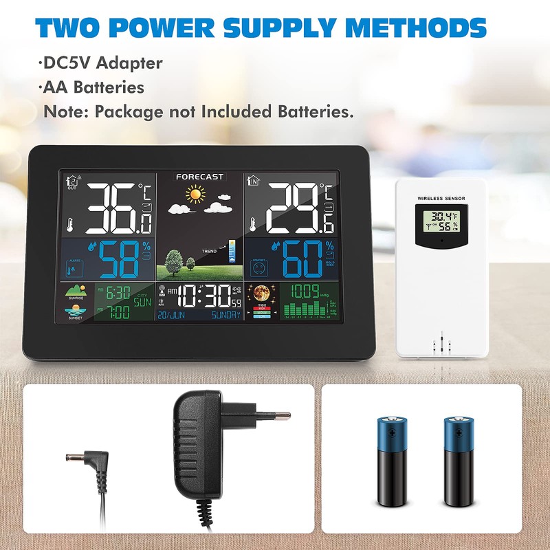VOKSUN Wireless Weather Station with Outdoor Sensor, Digital Colour Display,