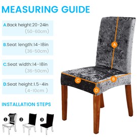 ele ELEOPTION Crushed Velvet Chair Covers Elastic Chair Covers Removable Velvet Chair Protector for Hotel, Office, Wedding Banquet, Living Room, Dining Room (Dark gray, 4 pack)