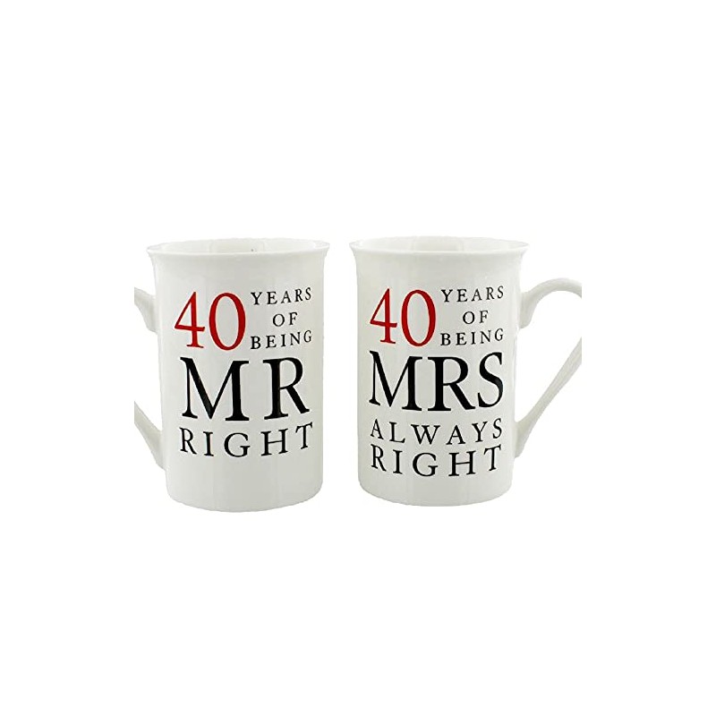 Widdle Gifts Ltd 40th Anniversary Set of 2 China Mugs