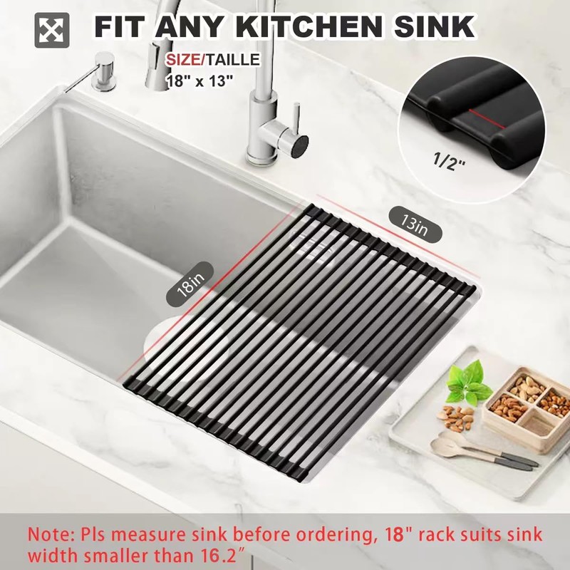 MERRYBOX Roll Up Dish Drying Rack, Silicone Wrapped Over The