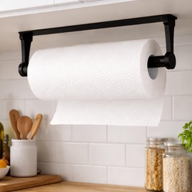 Paper Towel Holder Under Cabinet - Adhesive or Wall Mount Paper Towel Holder for Kitchen & Bathroom, Aluminum Under Counter Paper Towel Holder for Most Roll Sizes of Maximum 11.8", Matte Black
