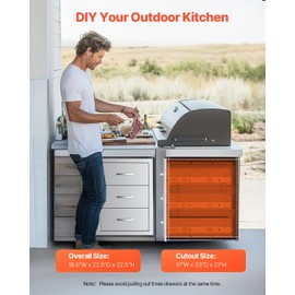 VEVOR Outdoor Kitchen Drawers, 18.5"W x 22.5"H x 22.5"D Triple Access Drawers, Stainless Steel Flush Mount Cabinets, BBQ Island Drawers Storage with Handle, for Outdoor Kitchens or Patio Grill Station
