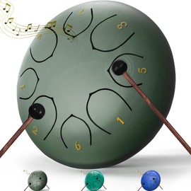 INNOWARMER Rain Drum for Outside Garden, 6 Inches 8 Notes Steel Tongue Chakra Drum, Waterproof Rain Chime Meditation Drum, Musical Instruments for Adult Gift with Drum Bag, Music Book, Drum Mallets (Green)