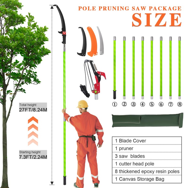 Tree Pruner Pole Saw for Tree Trimming, 7.3-27 Foot Manual