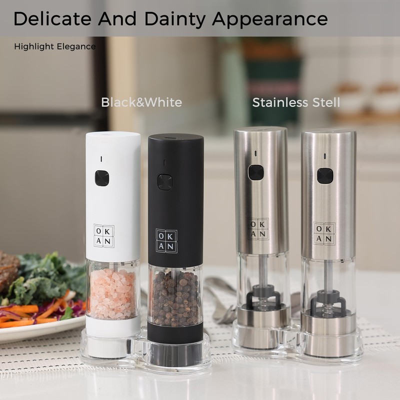 OKAN USB-C Rechargeable Salt & Pepper Grinder Set – Dual-Head