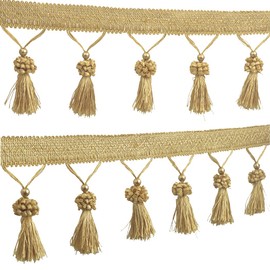 Kuasting Fringe Tassel Lace Trim 12.5 Yards Braided Hanging Beads Handwork DIY Craft Sewing Accessory Lace for Home Curtain Table Decoration (Golden)