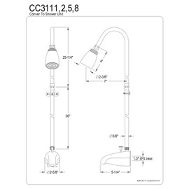 Kingston Brass CC3111 Convertor Shower Unit, Polished Chrome,61-inch Length