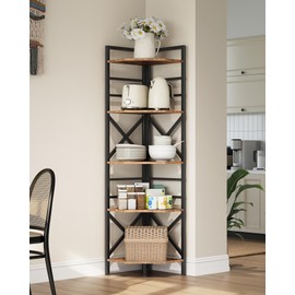 CHOEZON 5-Tier Corner Shelf, Large Corner Shelving Unit, Freestanding Storage Stand for Bedroom, Living Room, Kitchen, Industrial Engineered Wood Bookshelf Organizer, Rustic Brown and Black TCJ15BF