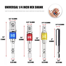 Impact Driver Bit Set Socket Adaptor Bits Set 3PCS+ Magnetic Quick Release Drill Bit Holder 1/4 Inch Hex Shank Drill Bit Holder Screwdriver Bits Holder 60mm SYS-1