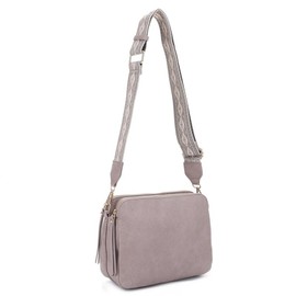 SG SUGU Andrea Triple Compartment Shoulder Bag with Detachable Adjustable Strap:_STONE