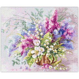 MARUSSIA Magic Needle Zweigart Edition Cross Stitch Craft Kit Lily of the Valley and Lilac Counted Pattern 28 x 23 cm