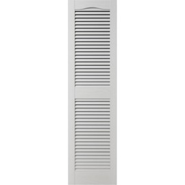Builders Edge 14.5 in. W x 57 in. H, Custom Cathedral Top Center Mullion, Open Louver Shutters, Includes Matching Installation Spikes (Per Pair), 001 - White