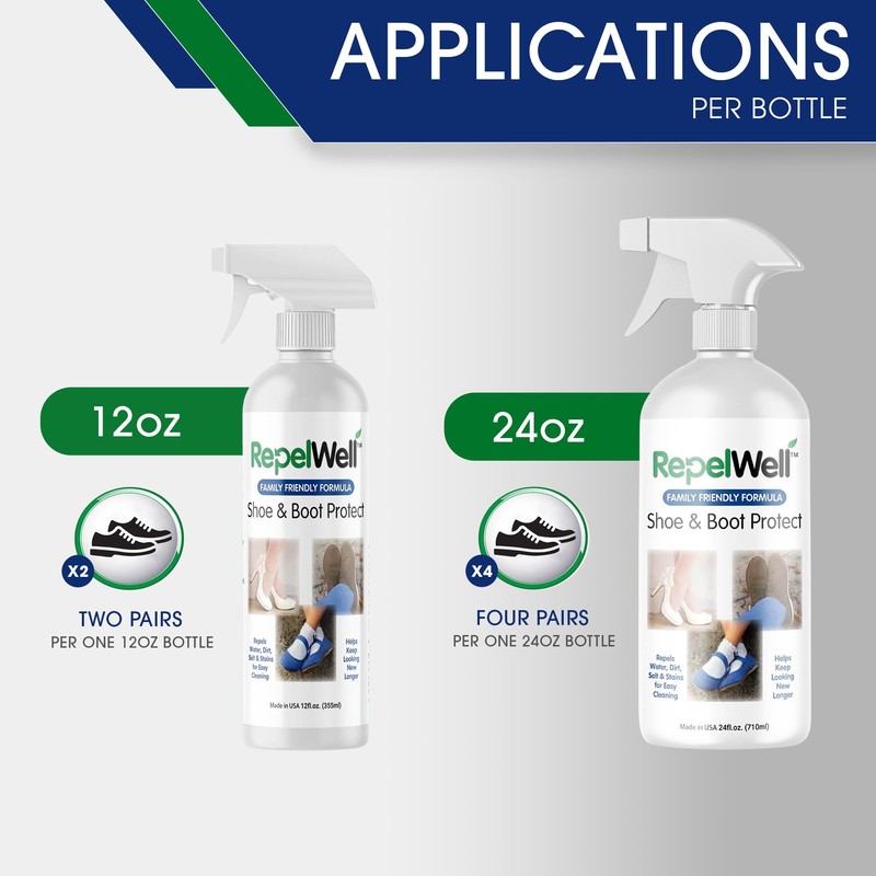 RepelWell Shoe & Boot Stain & Water Repellent (12oz) Eco-Friendly,
