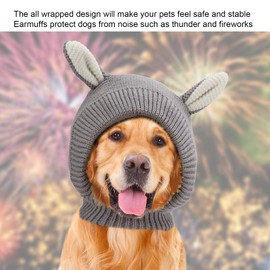 Quiet Ears for Dogs, Pet Ear Covers Puppy Muffs Snood Noise Protection Knitted Hoodie Hat Neck Warm Winter Scarf Head Wrap Hood Large Doggie Cats Anti Anxiety Barking Headwear Bunny Costume(Grey)