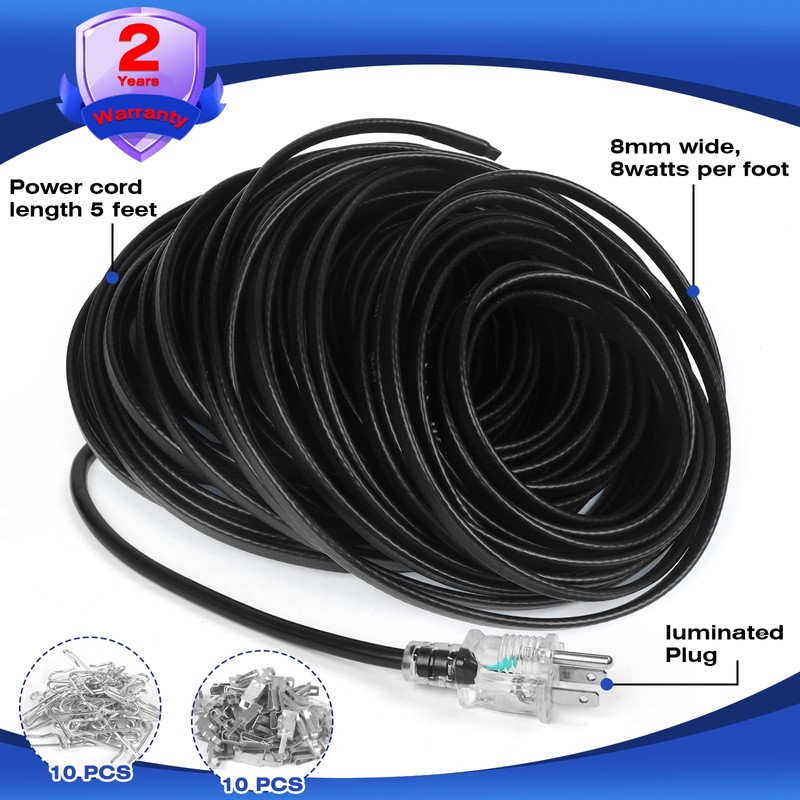 3FT-160FT Heat Tape for Water Pipes, -40°F Deicing Pipe Heat