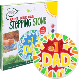 Creative Roots Paint Your Own #1 Dad Stepping Stone, Paintable Ceramic 7 in. Stone, Includes 6 Acrylic Paints & Paintbrush, Great Arts and Crafts for Kids Ages 8-12, Father's Day Gift