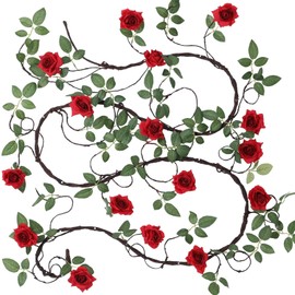 Giegxin 9.84 Ft Bendable Red Rose Garland Rose Vine Artificial Red Silk Flower Garland for Decoration with Green Leaves Fake Vine Flowers for Birthday Wedding Decor