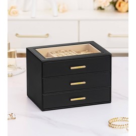 Homde Jewelry Box with Compartments for women: Big Storage Organizer for Room - Necklace, Earring, Ring Holder for dresser(Black + Yellow)