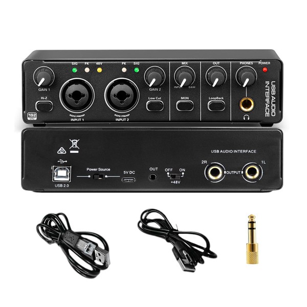 24Bit 192kHz Audio Interface, 2 In 2 Out USB Audio