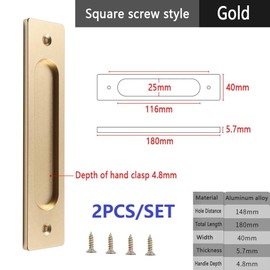 MiJunHD Recessed Sliding Door Pull, 2Pcs Rectangular Matte Gold 180 * 40mm Solid Aluminum Alloy Flat Bottom Handle Finger Pull with Screws for Sliding Barn Door,Closet,Cabinet,Windows