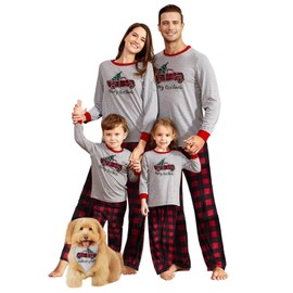 IFFEI Matching Family Pajamas Sets Christmas PJ's Sleepwear Truck Print Top with Plaid Bottom 9-12M
