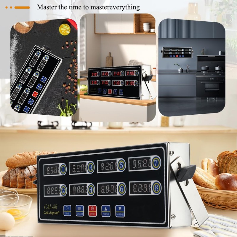 8 Channel Digital Kitchen Timer - Commercial Stainless Steel Calculagraph
