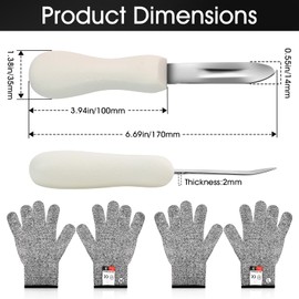 Oyster Shucking Knife with Cut Resistant Gloves Stainless Steel Oyster Knifes Seafood Opener Tools Set for Opening Oyster Clams Scallops Shellfish (2 Knives+1 Pair L +1 Pair M Gloves)