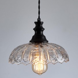 1-Light Pendant Light with Black Metal Glass Shade and Adjustable Cord Industrial Ceiling Hanging Light for Kitchen Island Bar Dining Room Bedroom Foyer Hallway Farmhouse