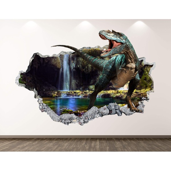 Forest Dinosaur Wall Decal Art Decor 3D Smashed Cave Sticker Poster Kids Room Mural Custom Gift BL379 (70"W x 40"H)