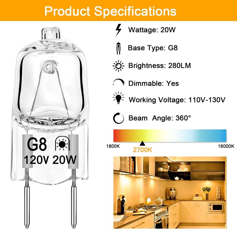 G8 Bulb, 12PCS G8 Halogen Bulb 20W 120V, T4 JCD