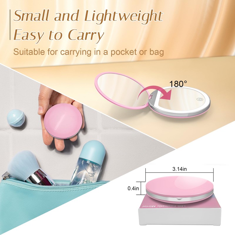 Kakuje Kakuje Compact Mirror with Light, 1X/3X Magnification LED Pocket